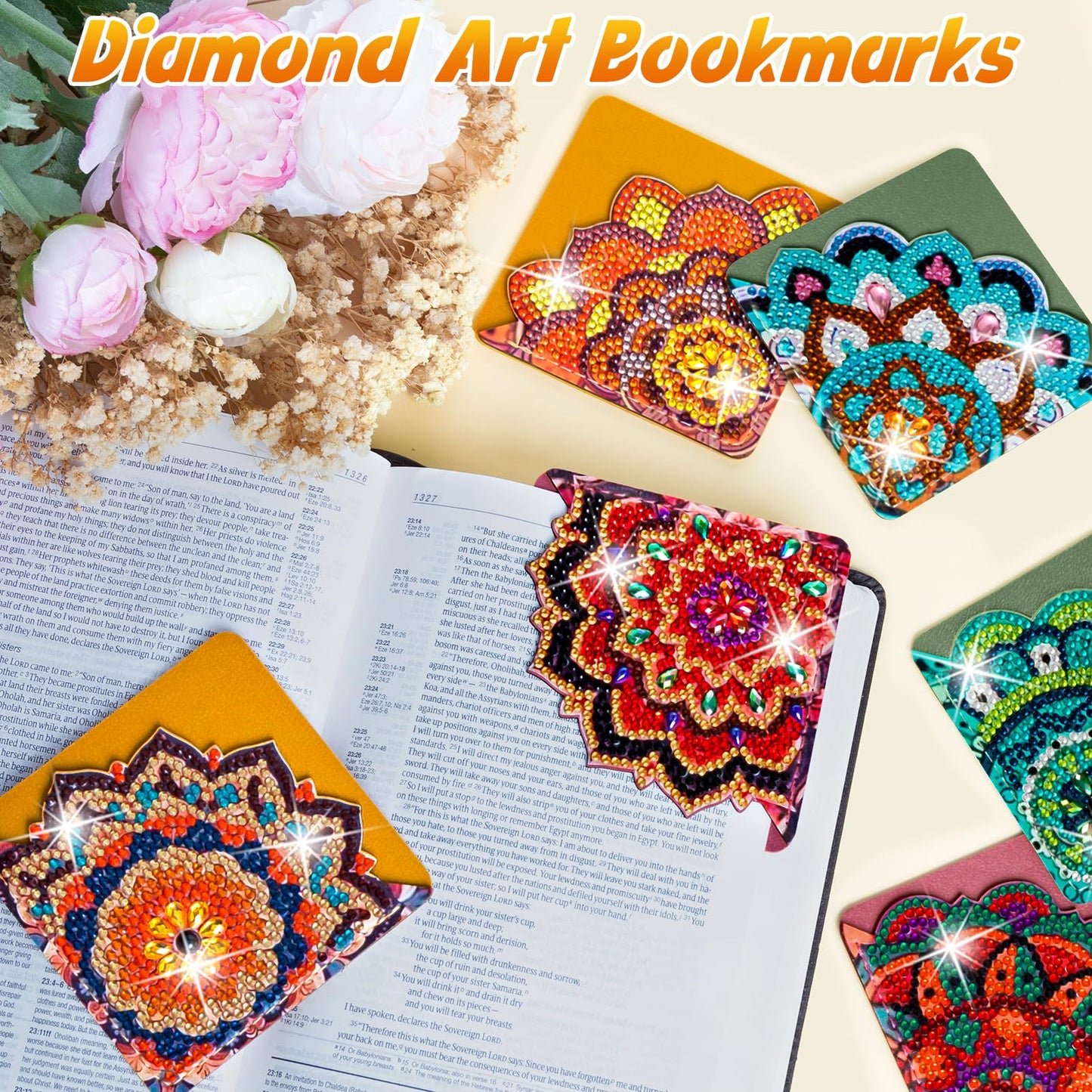 WIVICO 6 pcs Diamond Painting Bookmarks, DIY Diamond Art Kits for Adults, Book Corner - Protecting Bookmark Craft Supplies Kits for Book Lovers(Mandala Flower)