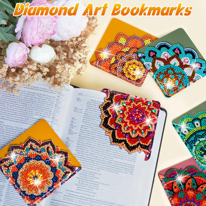 WIVICO 6 pcs Diamond Painting Bookmarks, DIY Diamond Art Kits for Adults, Book Corner - Protecting Bookmark Craft Supplies Kits for Book Lovers(Mandala Flower)