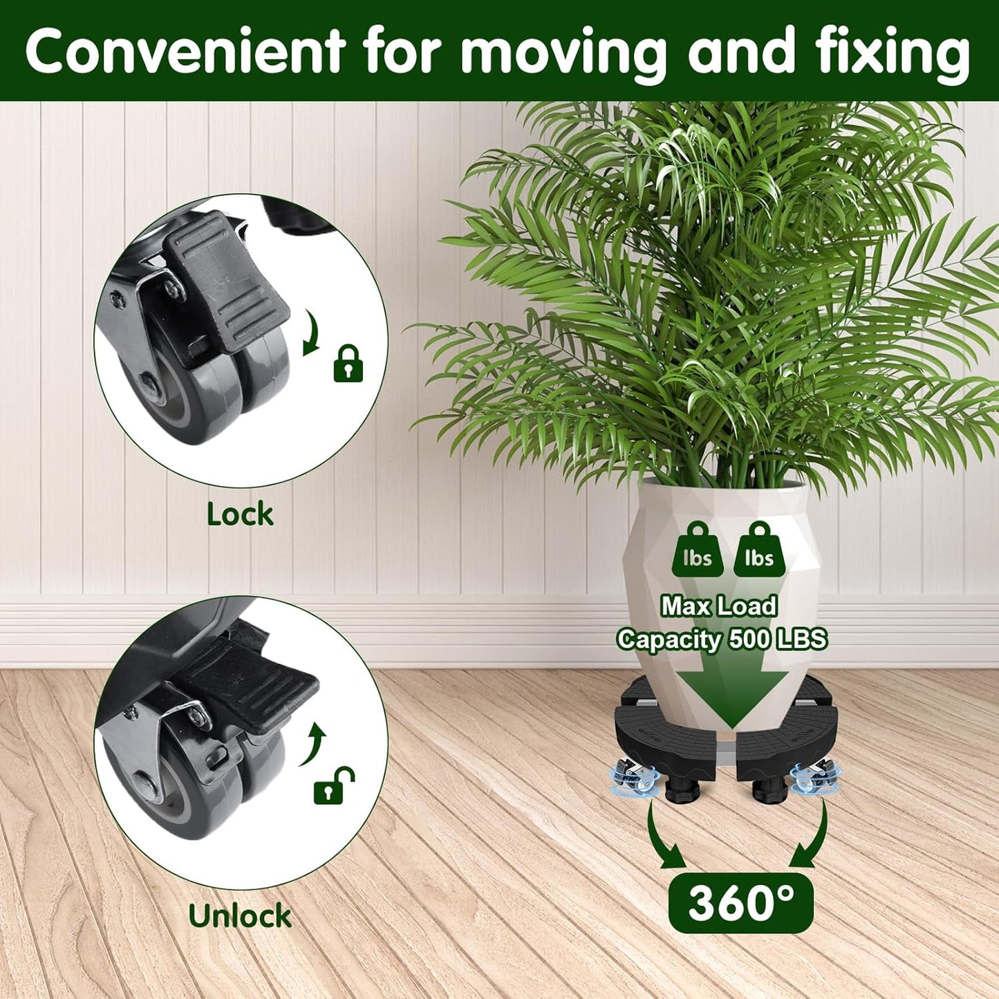 1 Pack 15-19.6 Inch 500 lbs Plant Caddy with Wheels - Adjustable Large Plant Stand Heavy Duty Lockable Caster Wheels