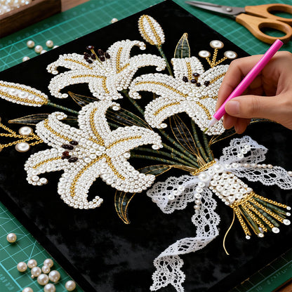 ARTopet DIY Pearl Painting Kit with Frame Gemstone Pearl Diamond Dots Beads Canvas Art Craft for Adults Beginners Display for Tabletop and Wall Mounting Home Decor-Lily