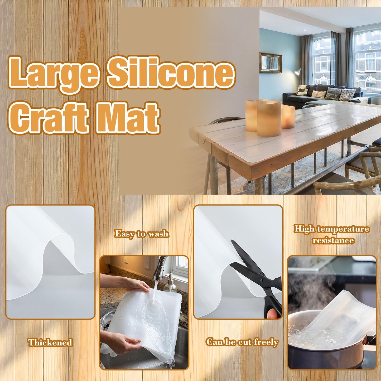 Klyyo Clyro 2 Pcs 78.7x15.7 Inch Extra Large Silicone Craft Mat, Oversized Desktop Protection Pad, Heat Resistant Countertop Insulation Pad for Art, Crafts, Painting, Clay, Kitchen