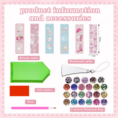 MUAECH 6 Pcs Diamond Art Bookmark Kit, Pink Bow Cute Theme 5D Diamond Painting Bookmarks with Tassels, Cute Rhinestone Craft Gift for Kids Adults Book Lovers, DIY Arts & Crafts for Beginners