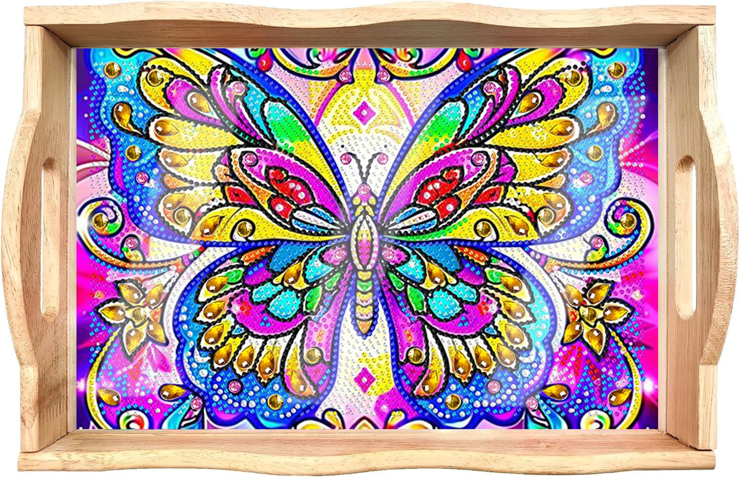 Leatrice Butterfly Diamond Art Kits for Adults Diamond Painting Serving Trays Wood Tray with Handle Big Gem Art DIY Crafts for Beginners Women in Party Kitchen Decor 7.8x11.8 Inches