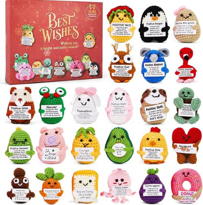 Advent Calendar 2025 - 24-Day Positive Crochet Animals Countdown for Kids & Adults | Handmade Emotional Support Toys
