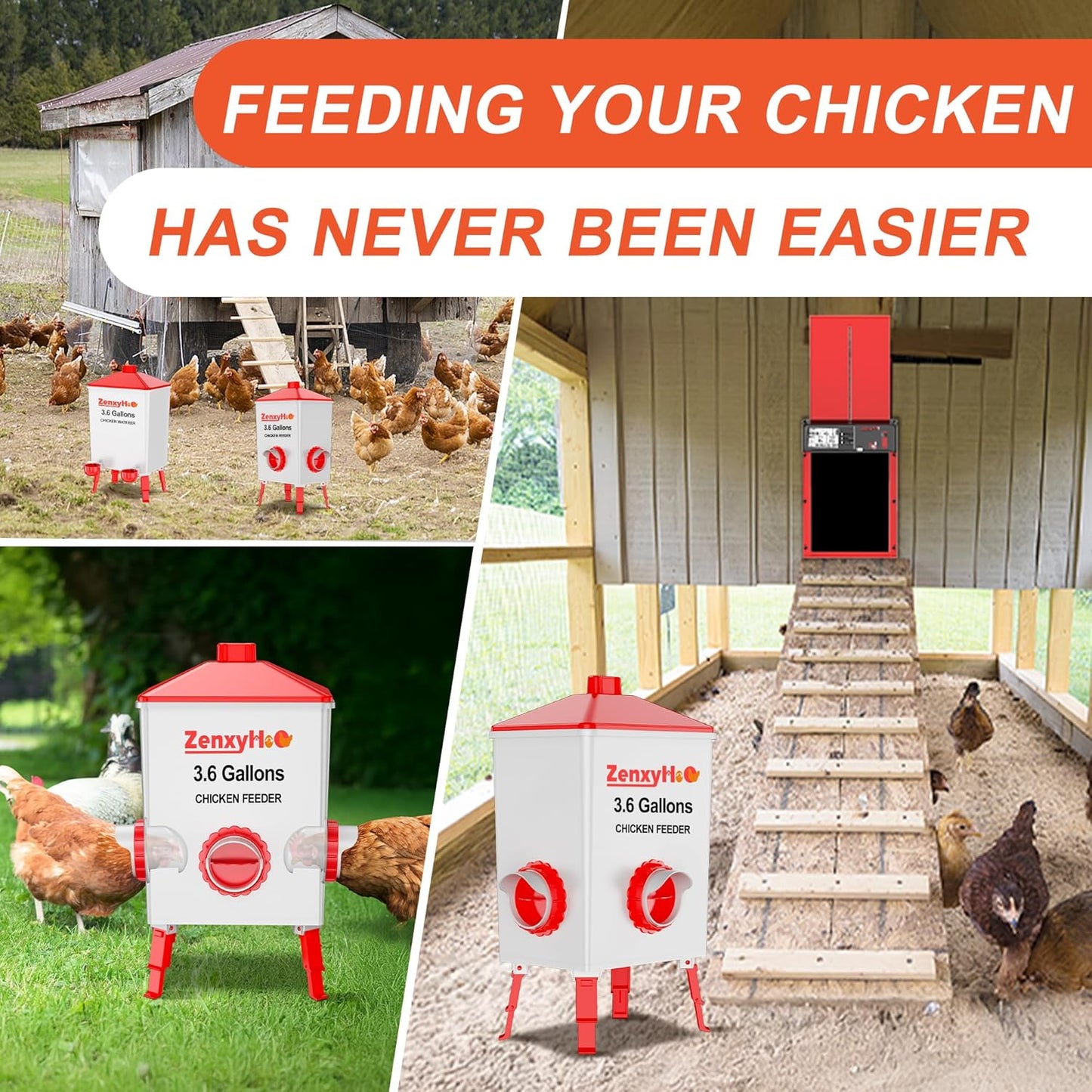 8 ZenxyHoC DIY Chicken Feeders No Waste, Ports Poultry Feeder with Hole Saw for Buckets Troughs Red