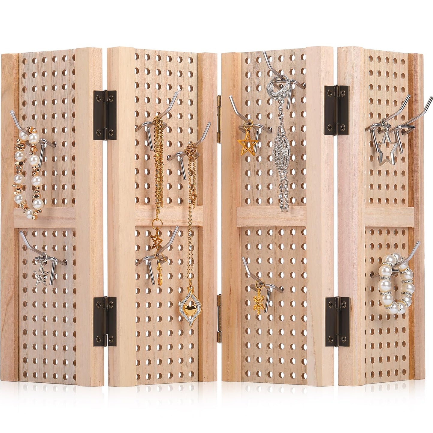 GlikCeil Pegboard Display Stand with 20 Peg Hooks for Retail Craft Shows 4 Panel Wooden Pegboard Display Stand Earring Jewelry Keychain Display Racks Vendors Events Selling Store Supplies