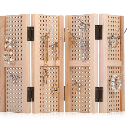 GlikCeil Pegboard Display Stand with 20 Peg Hooks for Retail Craft Shows 4 Panel Wooden Pegboard Display Stand Earring Jewelry Keychain Display Racks Vendors Events Selling Store Supplies