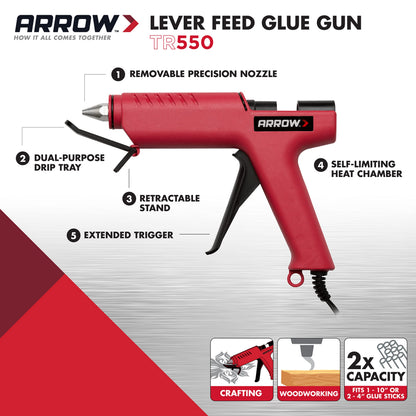 Arrow TR550 Heavy Duty Professional Electric Hot Melt Glue Gun for Crafts, Construction, Wood, Uses Standard Glue Sticks