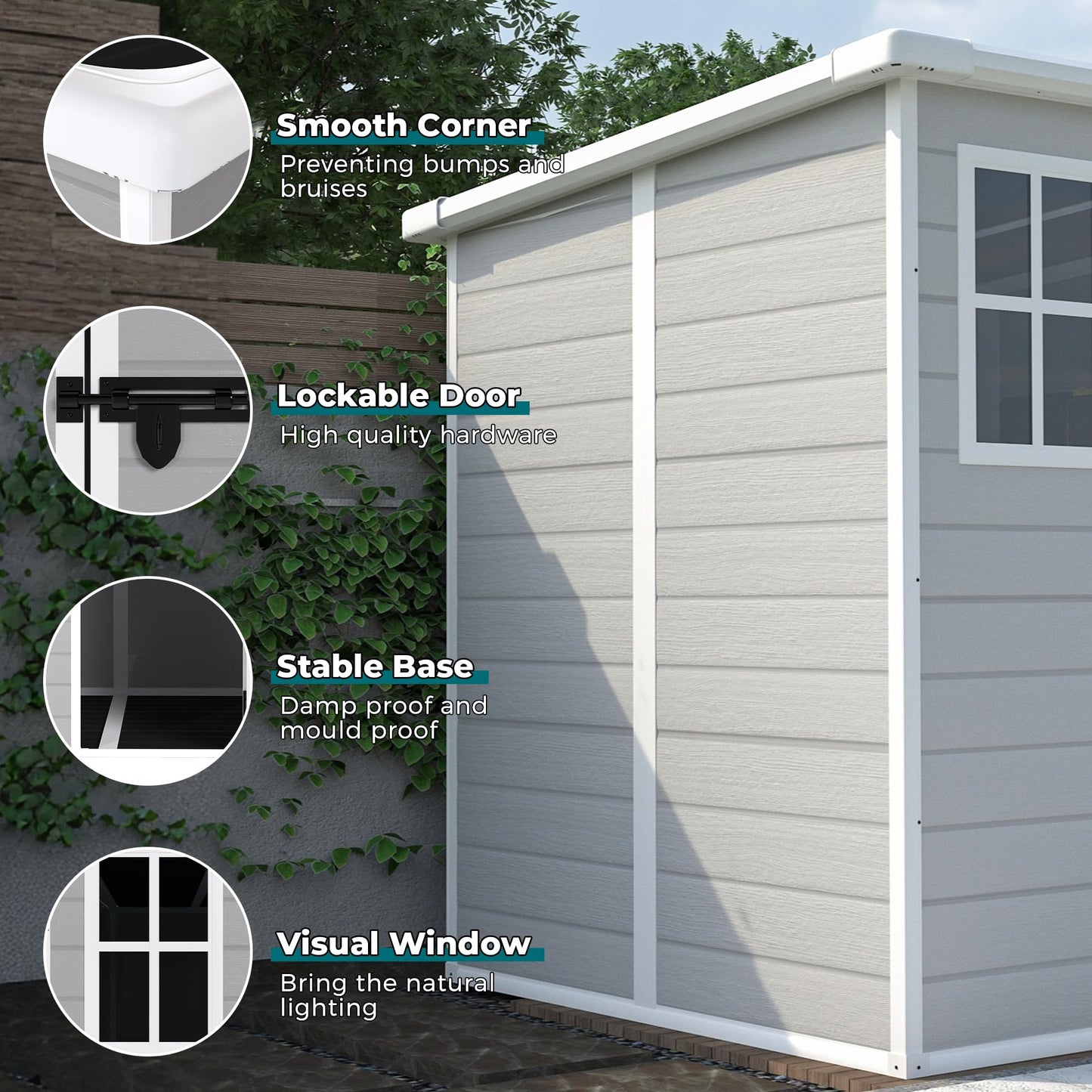 YOPTO 6x6 FT Storage Shed Garden House with Lockable Doors and Vents Waterproof Resin Outdoor Tool Cabinet W/Floor & Window,for Bicycles,Lawnmowers,Lawn,All Weather Use,Gray
