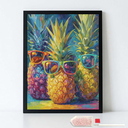 HUINORYA Pineapple Sunglasses Plant Diamond Painting Kit with Frame Full Square Drill DIY Bar Cafe Cave Home Room Wall Bathroom Porch Patio Decor Gift, 16 x 12 Inch