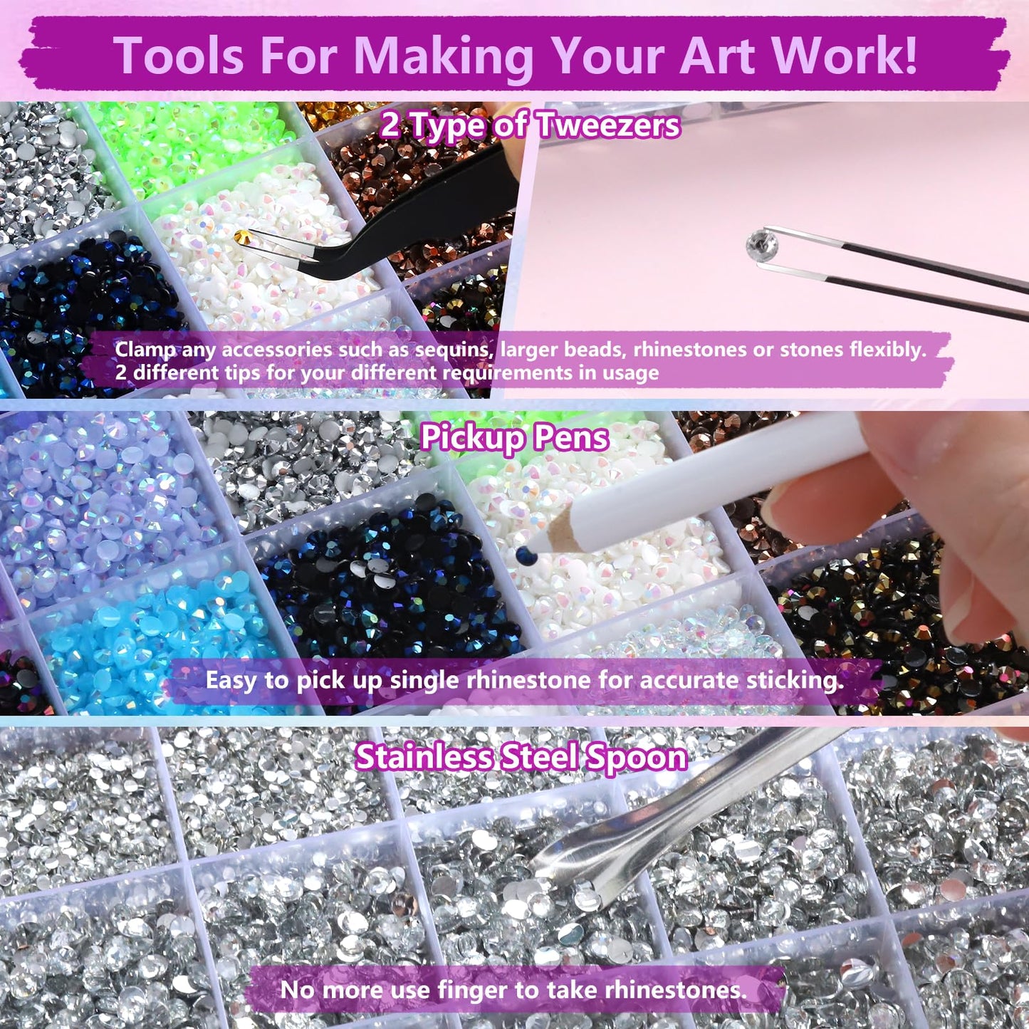 FANDAMEI 51200Pcs Bedazzling Kit, 30000Pcs 28 Colors Rhinestones for Bedazzling, 21200Pcs Silver Rhinestones, Bedazzling Gems with 4Pcs B7000 Glue and Rhinestone Tool, for Crafting Clothing Nail Art