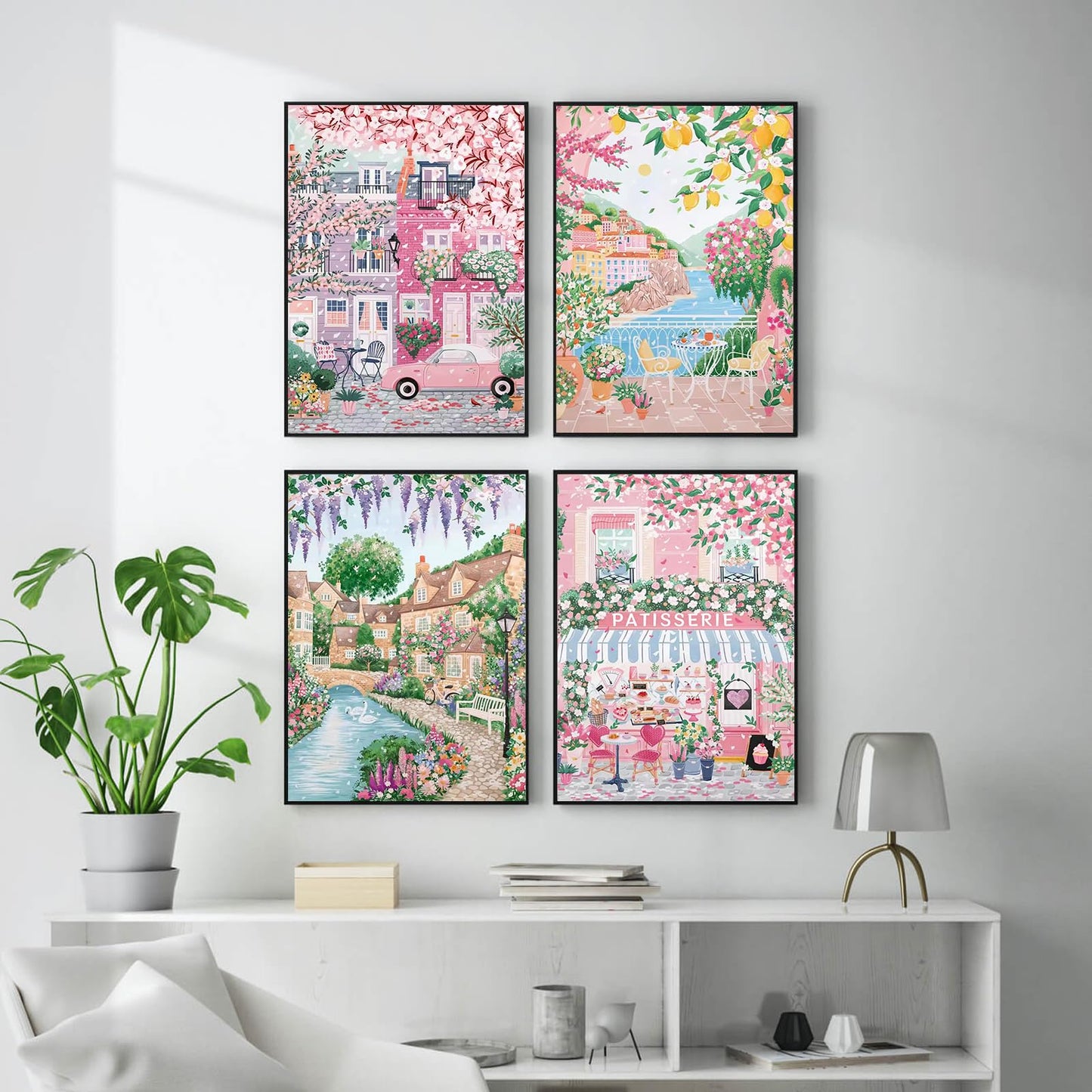 4 Packs City in Love Diamond Art Kits for Adults, Diamond Painting Kits for Adults for Beginners, DIY Valentine's Diamond Dots Art Kits, 5D Full Round Drill Gem Art Painting Kits for Decor, 12x16in