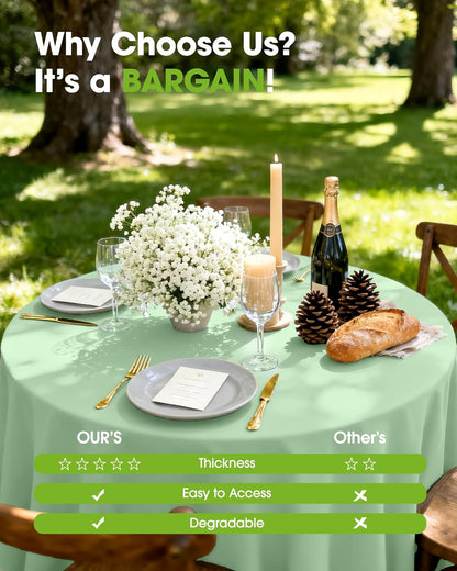 Pureegg Disposable Plastic Tablecloths - 84'' Round, Leakproof & Sturdy, Sage Green - 8 Pack for Easter Parties