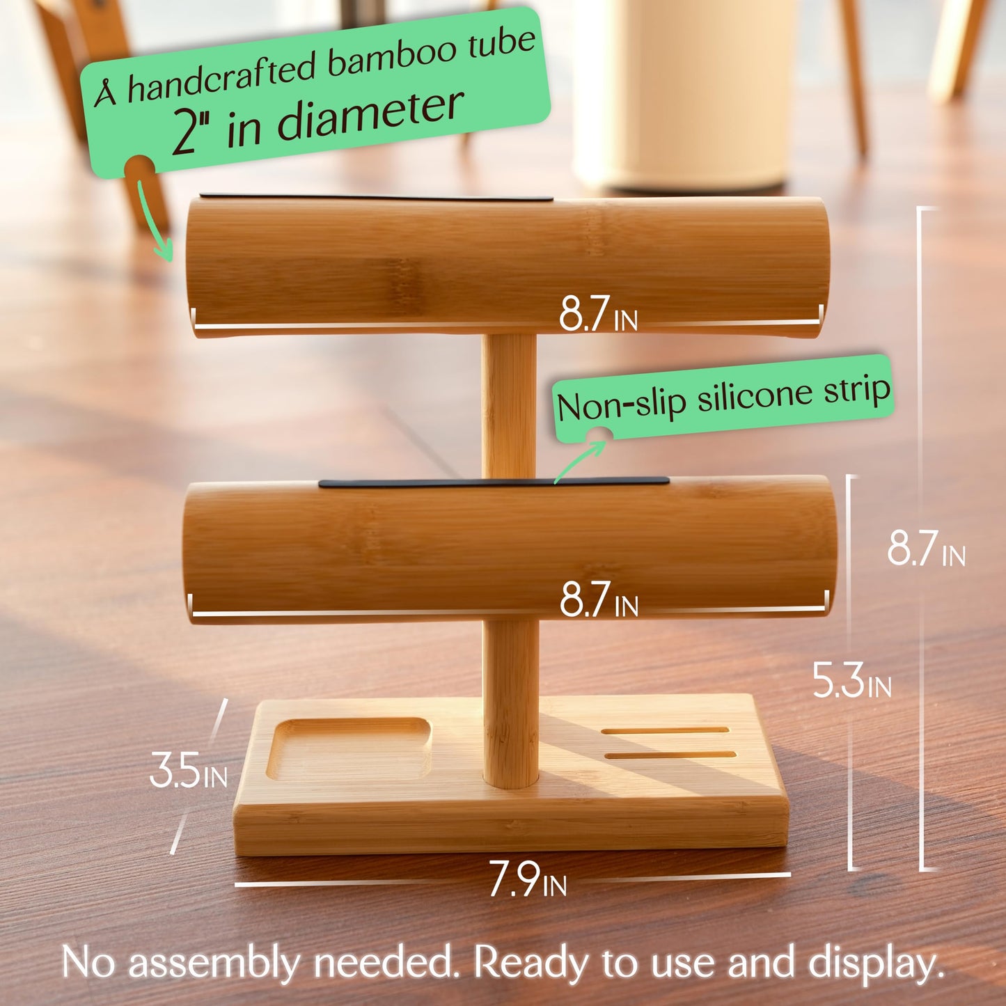LED Bamboo Jewelry Organizer Stand - Bracelet Holder, Jewelry Organizers and Storage for Necklace, Watch, Earring, Ring - Built-in LED Light Natural Wooden Jewelry Display Stand for Dresser Decor