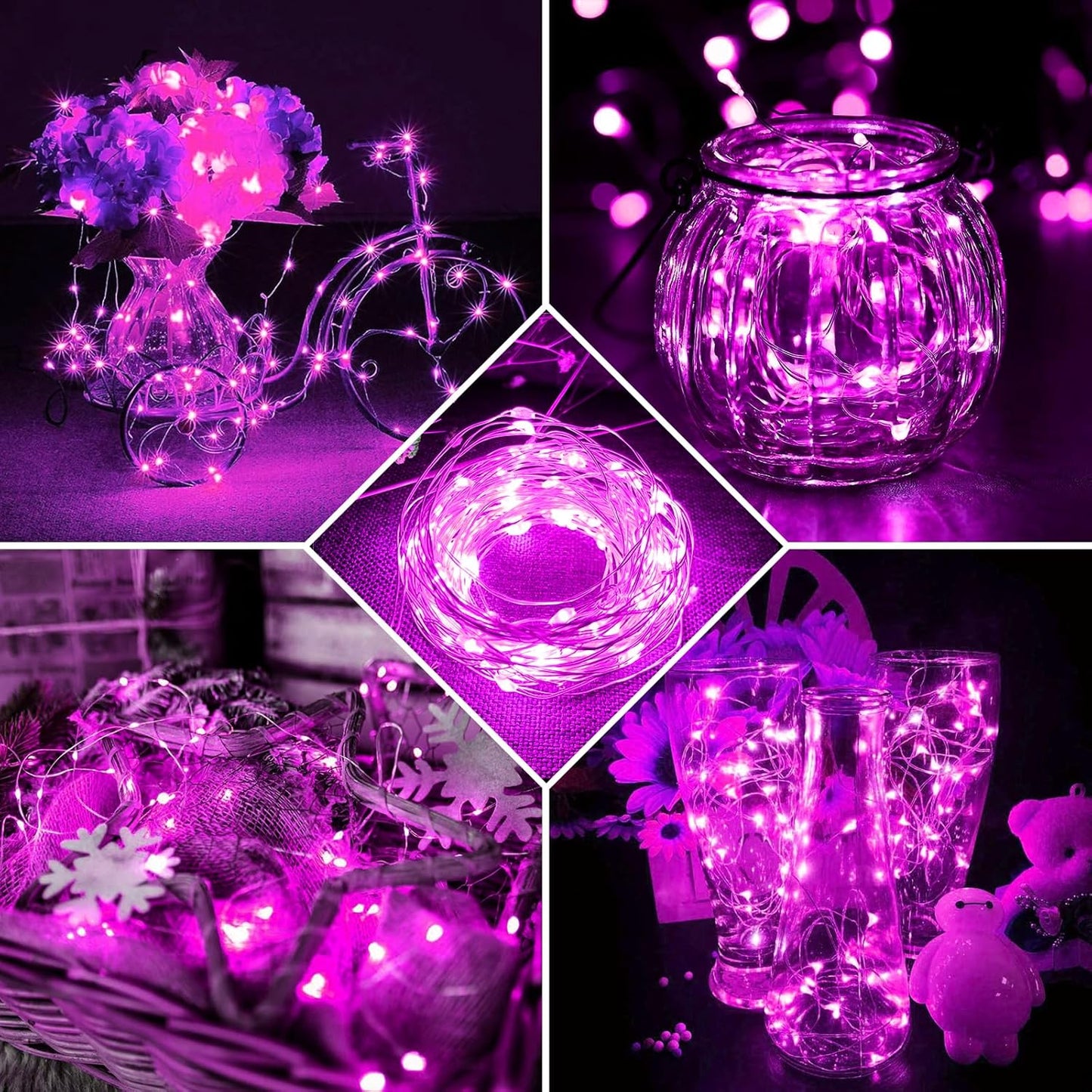 Skiennix 20 LED Pink Fairy Lights - 7Ft Twinkle String Lights | Battery Operated & Waterproof for Parties, Weddings, Christmas, Valentine's Day Centerpieces