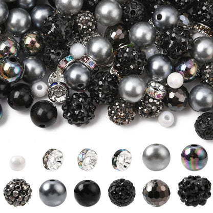 KitBeads 200 Pcs Black DIY Beads Findings Kits Brass Rhinestone Polymer Clay Bubble Rondelle Beads for DIY Craft Jewelry Making Bracelets Earring Keychains Pens Crafts