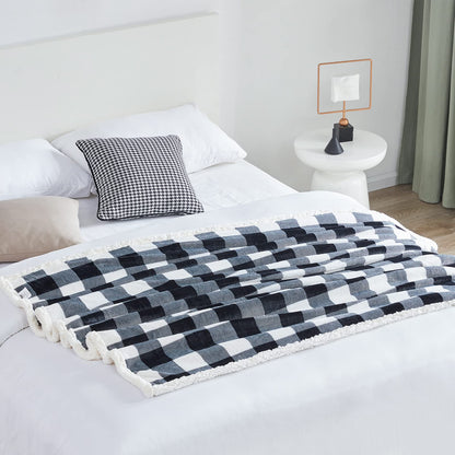 Touchat Sherpa Plaid Twin Blanket 60" X 70", Fuzzy Fluffy Soft Cozy Throw Blanket, Twin Size Plush Fleece Flannel Plush Microfiber Blanket for Couch Bed Sofa (Black)