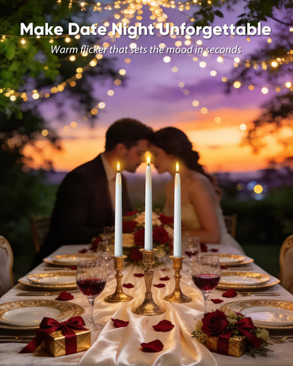 Homemory 11 inches Waxy Flameless Taper Candles with Remote Timer Dimmer, 12 Pcs Battery Operated Taper Candles with Flickering Flame, White LED Candlesticks for Wedding, Christmas Indoor Decoration