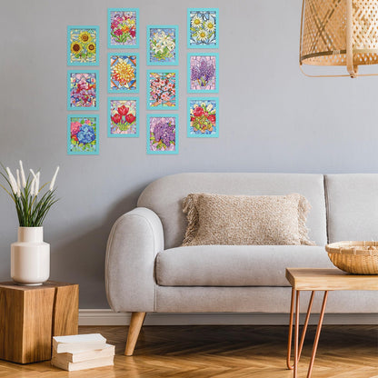 Saillong 24 Pcs Mini Flower Diamond Painting Kits, Small Diamond Art Kits for Adults, DIY Mini Square Drill Flower Gem Sets 1-Hour Painting for Beginners Home Desktop Decor, 5.12x3.94 Inch
