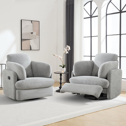 Bonzy Home Manual Recliner Chair, 360°Swivel Rocker Recliner Chair for Adults, Overstuffed Nursery Rocking Reclining Sofa with 2 Pillows and Hidden Storage, Light Grey