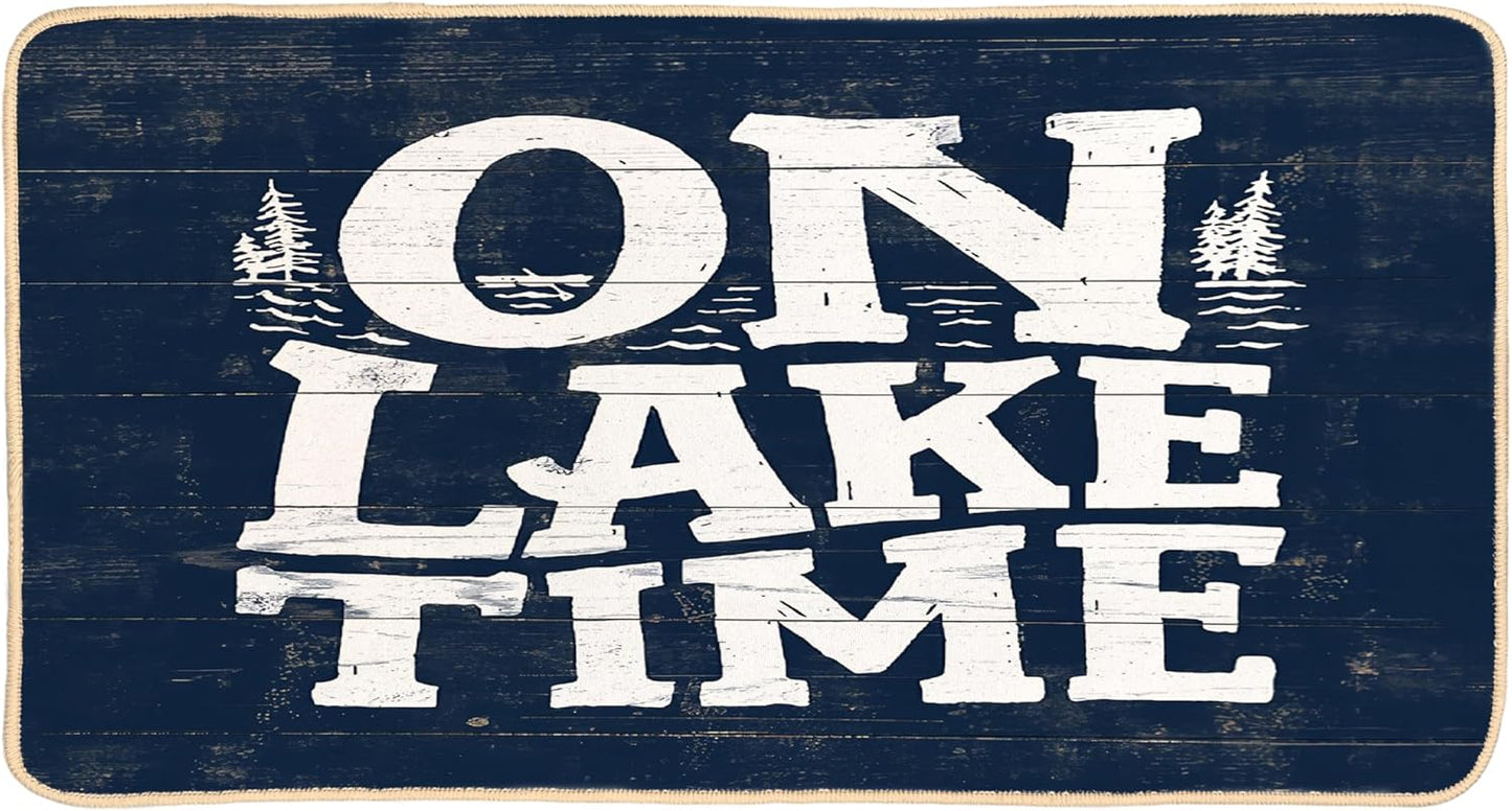 Welcome Indoor Mat - On Lake Time Gifts for Lake Lovers, Blue Lake Porch Mat, 30 x 16 Inch Room Decor