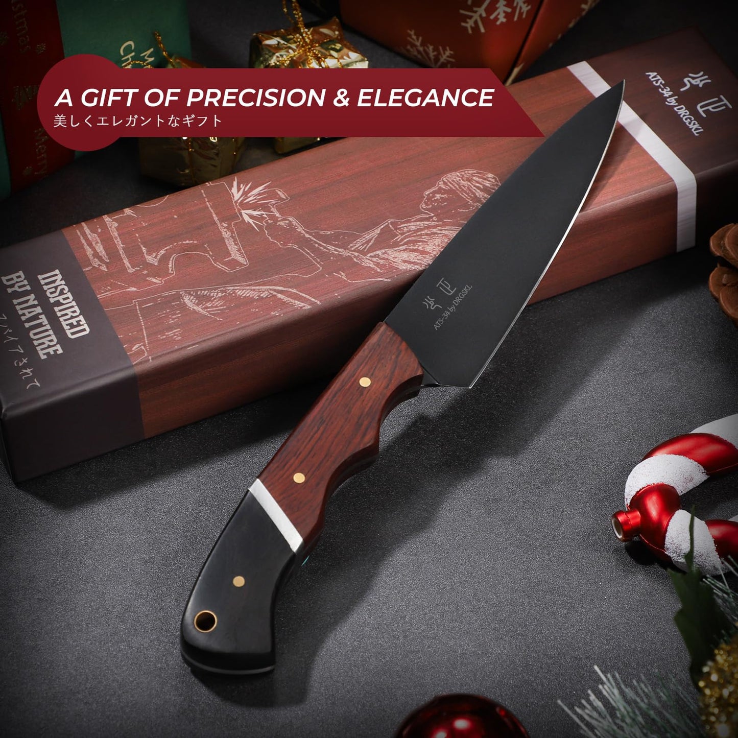 DRGSKL Kitchen Utility Knife From Japan - Small Chef Knife 5 Inch Forged from a Single Piece of High Carbon ATS-34 Steel, Full-Tang Paring Knife with Walnut Handle for Fruit and Vegetable, Ideal Gift