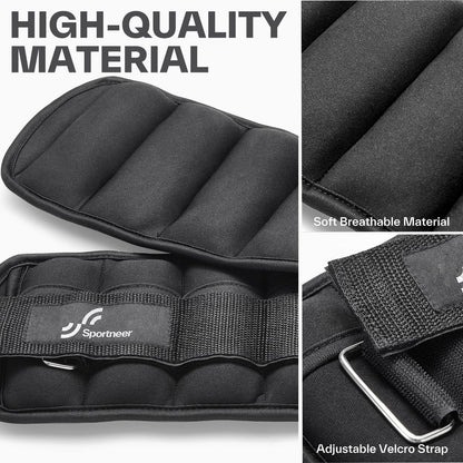 Sportneer Adjustable Ankle Weights for Men & Women 3 5 8 10 13 LBS Weighted Leg Weights with Long Straps, Strength Training for Yoga, Walking, Aerobics, Gym 1.4-6.5 lbs Each Ankle, 1 Pair 2.8-13 lbs