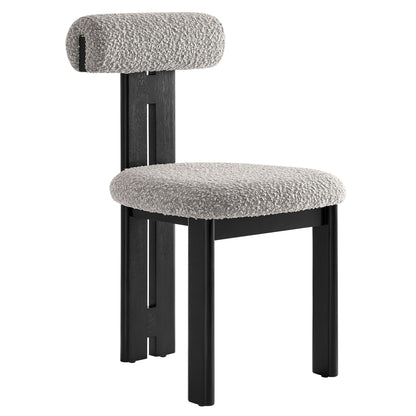 Modway Torian Upholstered Boucle Dining Chairs Set of 2 in Wenge Taupe - 3-Legged Farmhouse Kitchen Chairs - Mid-Century Modern Armless Accent Chairs - Comfortable Side Chairs with Wood Legs