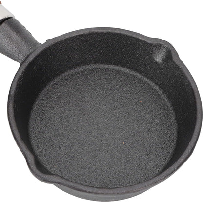 Fdit 10CM Casting Iron Frying Pan, Wood Handle Egg Skillet, Mini Flat Bottomed Pancake Pan