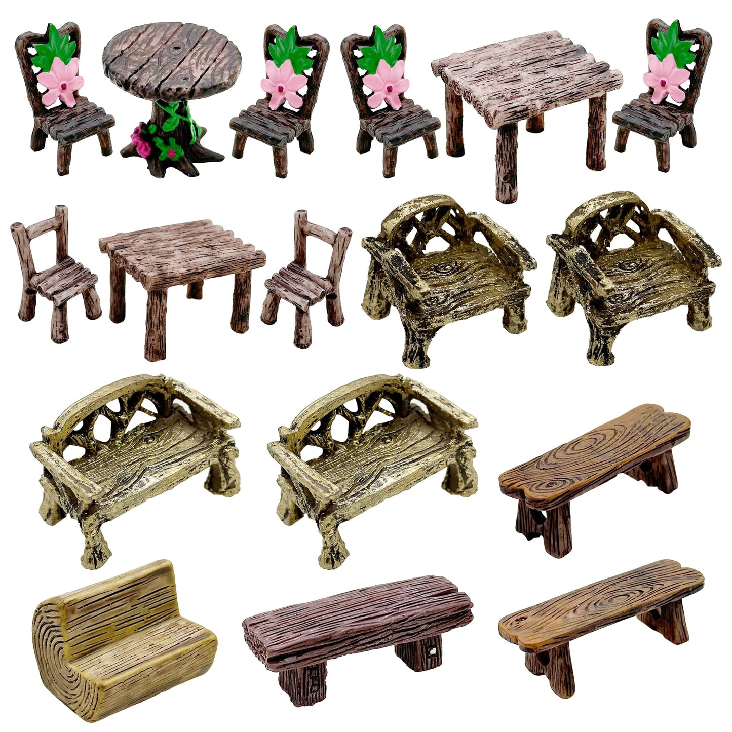 Cayway 17 PCS Miniature Garden Ornaments, Miniature Garden Table and Chairs Set, Fairy Garden Ornaments for Garden Home Micro Landscape Decoration