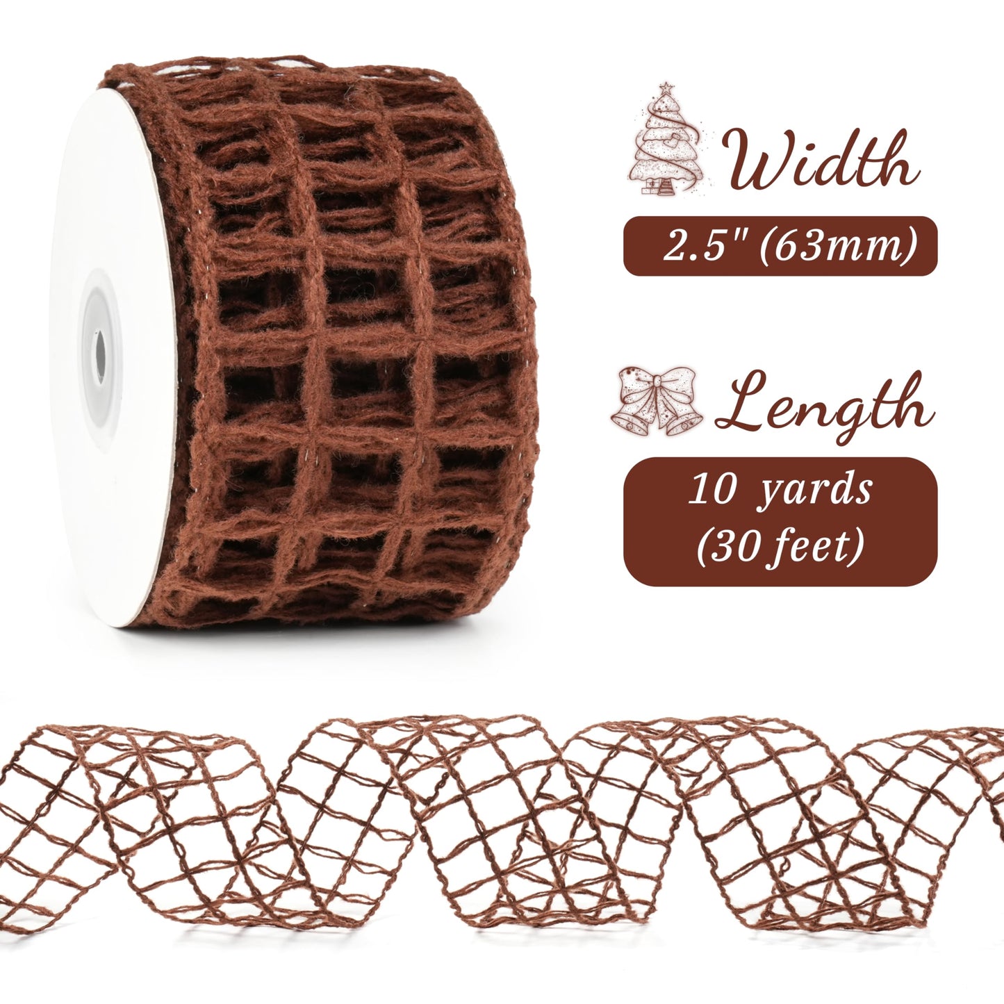 LIZLOVESS Brown Mesh Burlap Wired Ribbon 2.5" x 10 Yards Rustic Wrapping Ribbon Net Ribbon for Christmas Home Decor Wedding Gift Wrapping Tree Topper Bows Wreaths Craft Supplies Thanksgiving Autumn