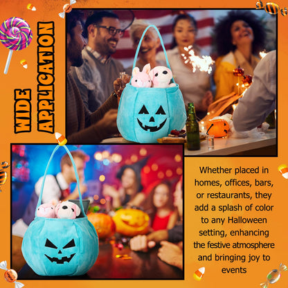 Sunnymove 8 Pcs Halloween Teal Trick or Treat Pumpkin Reusable Bucket 9.8"x7.8" Gold Velvet Candy Bags Portable Halloween Pumpkin Fabric Gift Candy Bucket for Costumes Decoration Party Supplies