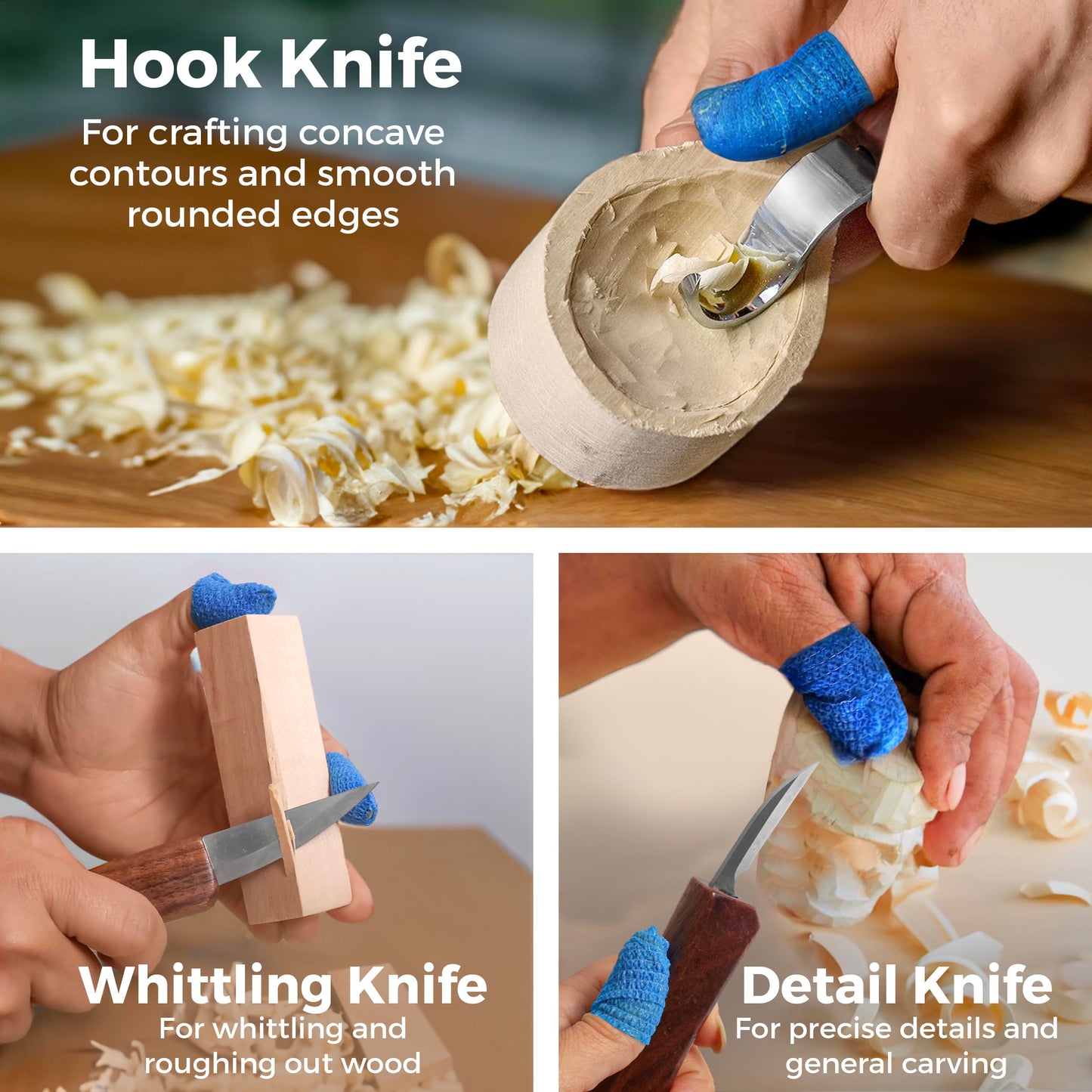 Beginner-Friendly Wood Carving Kit, 3pc Whittling Knife Set with Wood Carving Knives, Spoon Carving Knife, Basswood Blocks, & Fun Learning Videos, Wood Whittling Kit for Beginners from Schaaf Tools