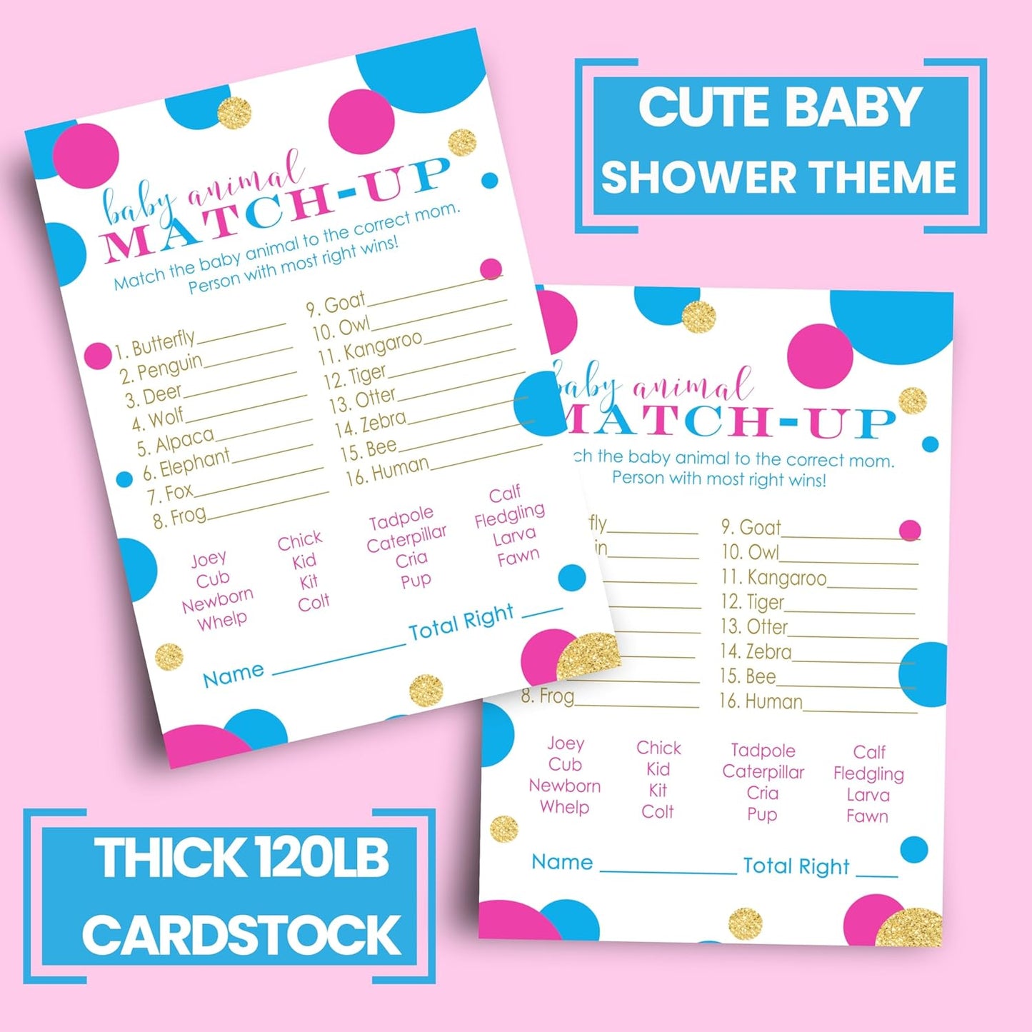 Baby Shower Animal Matching Games - 25 Pack Gender Neutral Party Game Cards, Fun Guessing Favors, 4x6