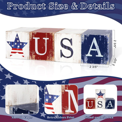 COCHIE 4th of July Decorations Wooden Stars, Patriotic Memorial Day Star Tiered Tray Decor Set of 4, Fourth of July Red White Blue Decoration for Home Office Table Shelf