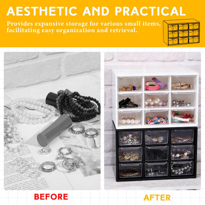 Wenqik 2 Pcs Mini Storage Drawers Teacher Toolbox Organizer with 9 Clear Drawers Small Plastic Desktop Teacher Desk Craft Organizer for Classroom Office 7" x 3. 9" x 4. 7" (Black, White)