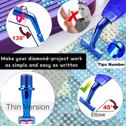 Diamond Painting Art Drill Bead Dot Pen Kit with Ergonomic 45° Screw Metal Tips Nibs Placers Roller Tool Accessories, Diamond Art Putty, Diamond Painting Tray, Tweezer (Blue 1246 Beads)