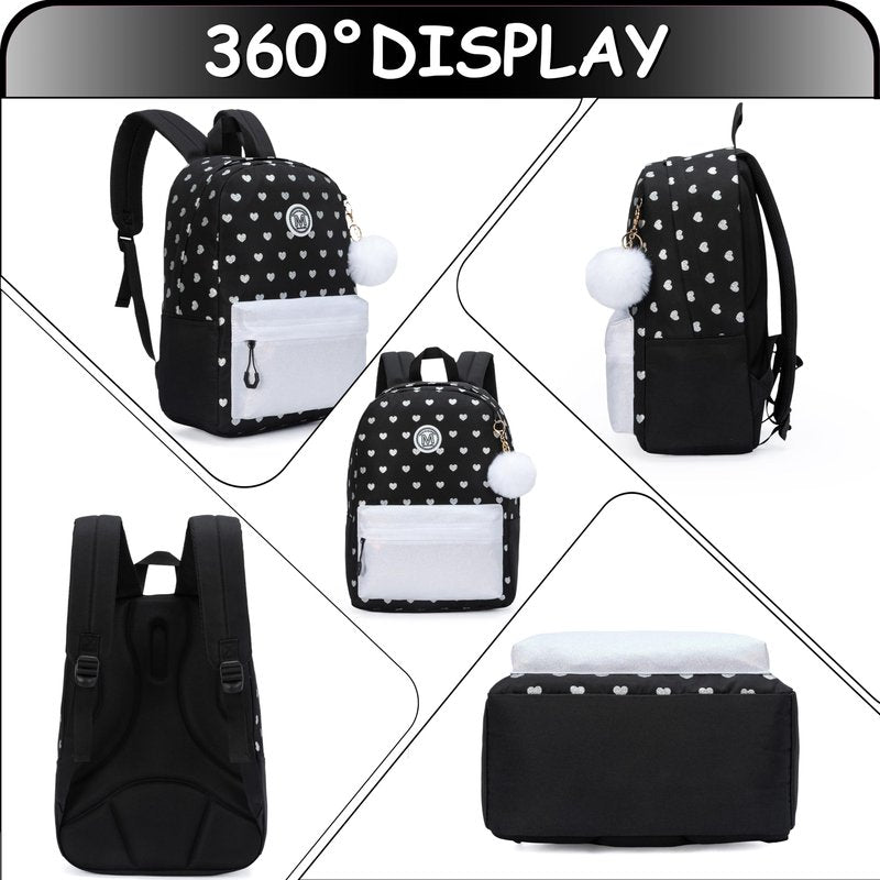 ZBAOGTW Backpack for School Girls Backpack for Girls Travel Backpacks Black Laptop Backpacks Schoolbags for Kids Backpacks Ages 8-10 with Lunch Box Pencil Case Sets for Elementary High School Girl