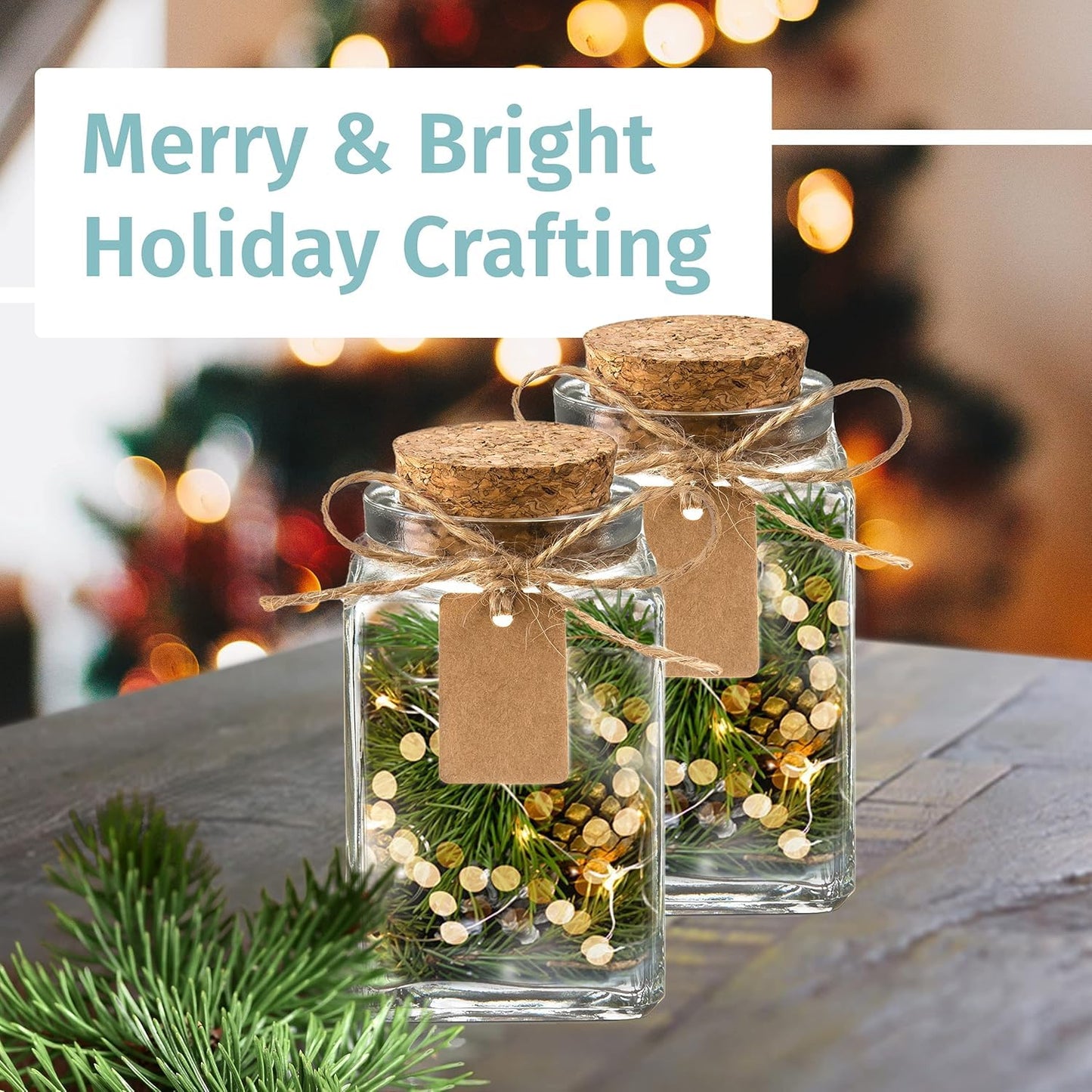 12 Pack Empty Candle Jars, 100ml Mini Square Glass Bottles with Stoppers, Mini Jars w/Cork Lids for Crafting Candles, Wedding Favours & Potions