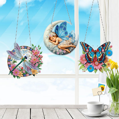 MaiYiYi 3 PCS Hanging Diamond Art Pendant Painting Kit Butterfly Fairy Special Crystal Gem Craft Painting Set Butterfly Diamond Painting Ornaments for Adult Home Wall Window Decor (13.18X7.67 in)