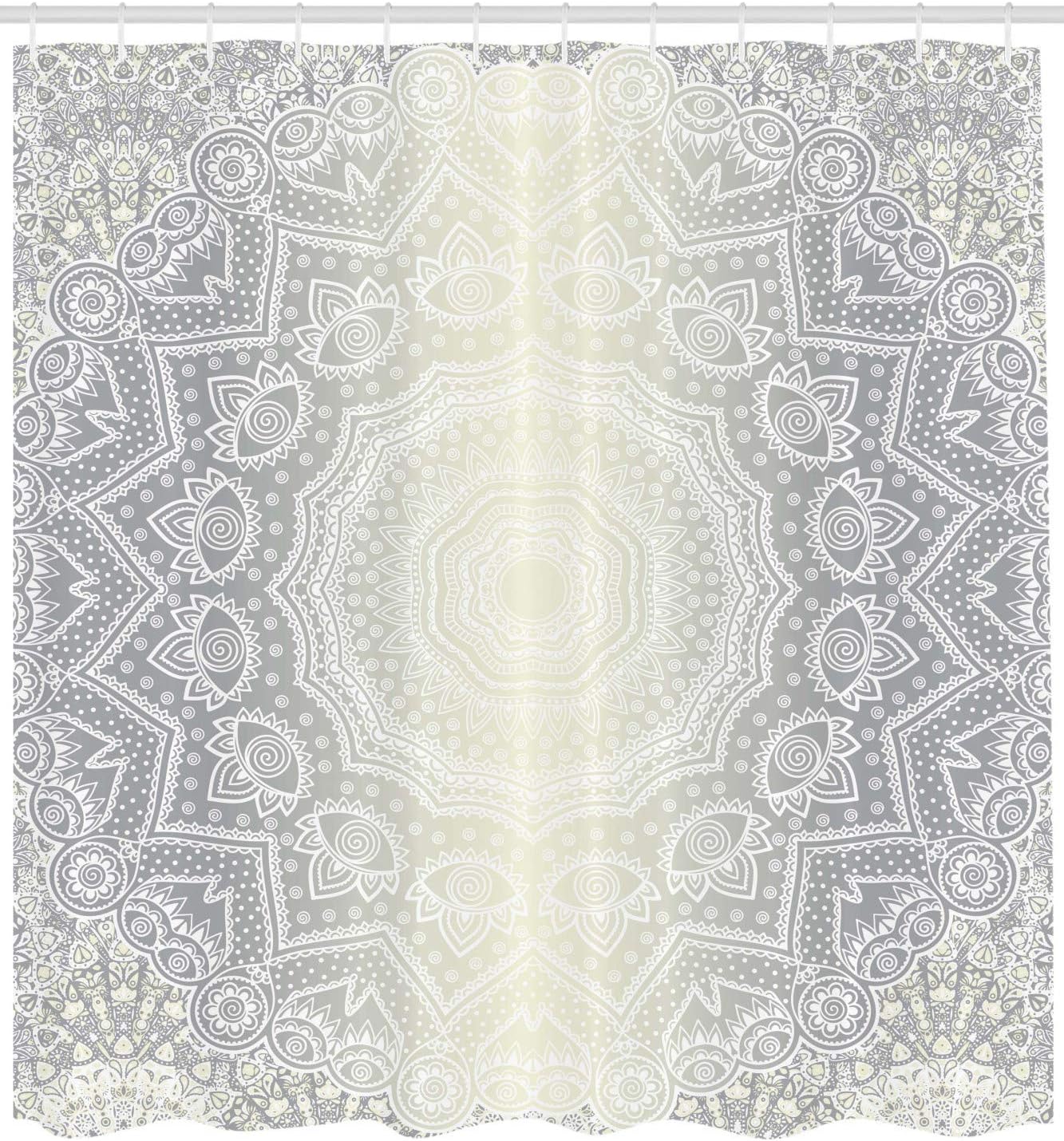 Ambesonne Grey and White Shower Curtain, Culture Mandala Circle Ombre Art Bathroom Decor Set with Hooks