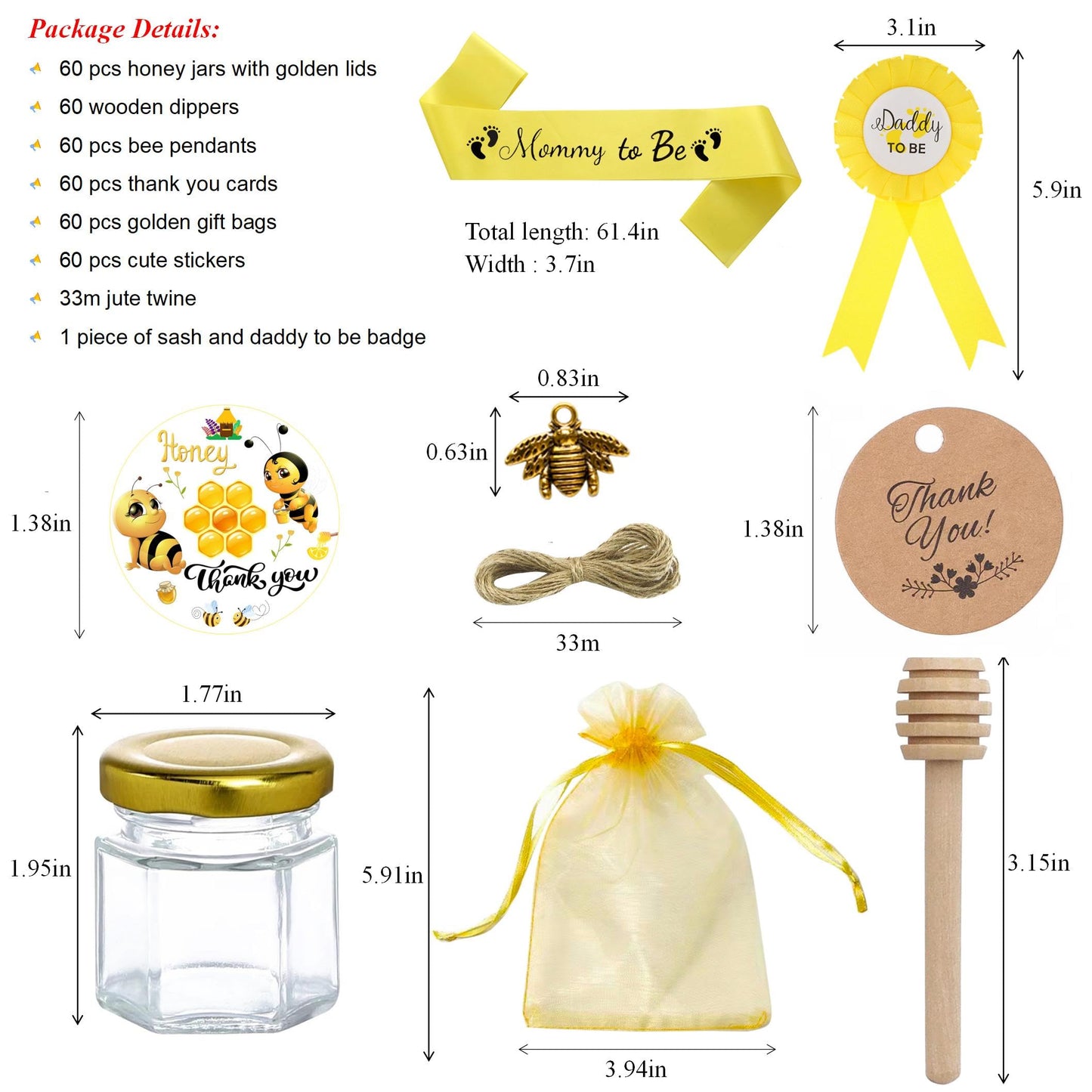 60 Pack 1.5 oz Mini Glass Honey Jars Party Favors in Bulk for Baby Shower