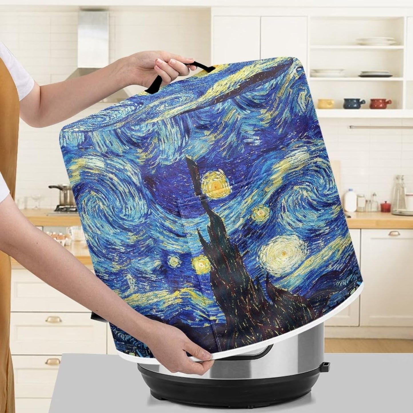 Insulated Van Gogh Starry Night Air Fryer Cover - Dust Protection Kitchen Appliance Cover with Storage Pockets