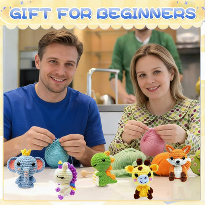 OLHKYN 6Pcs Crochet Kit for Beginners, 2026 DIY Craft for Adults, Great Gift for Crochet Lovers, Crocheting Animal Kits with Step by Step Videos,Yarn,Crochet Hook,Birthday Holiday Gift