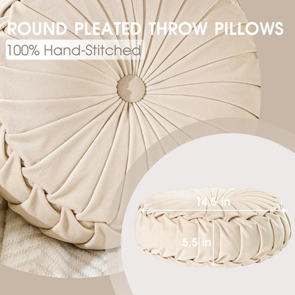 1 Pack (14.5 Inch, ROSE&RISY Round Pleated Velvet Throw Pillow, Decorative Accent Pumpkin Pillow Cushion for Couch Sofa