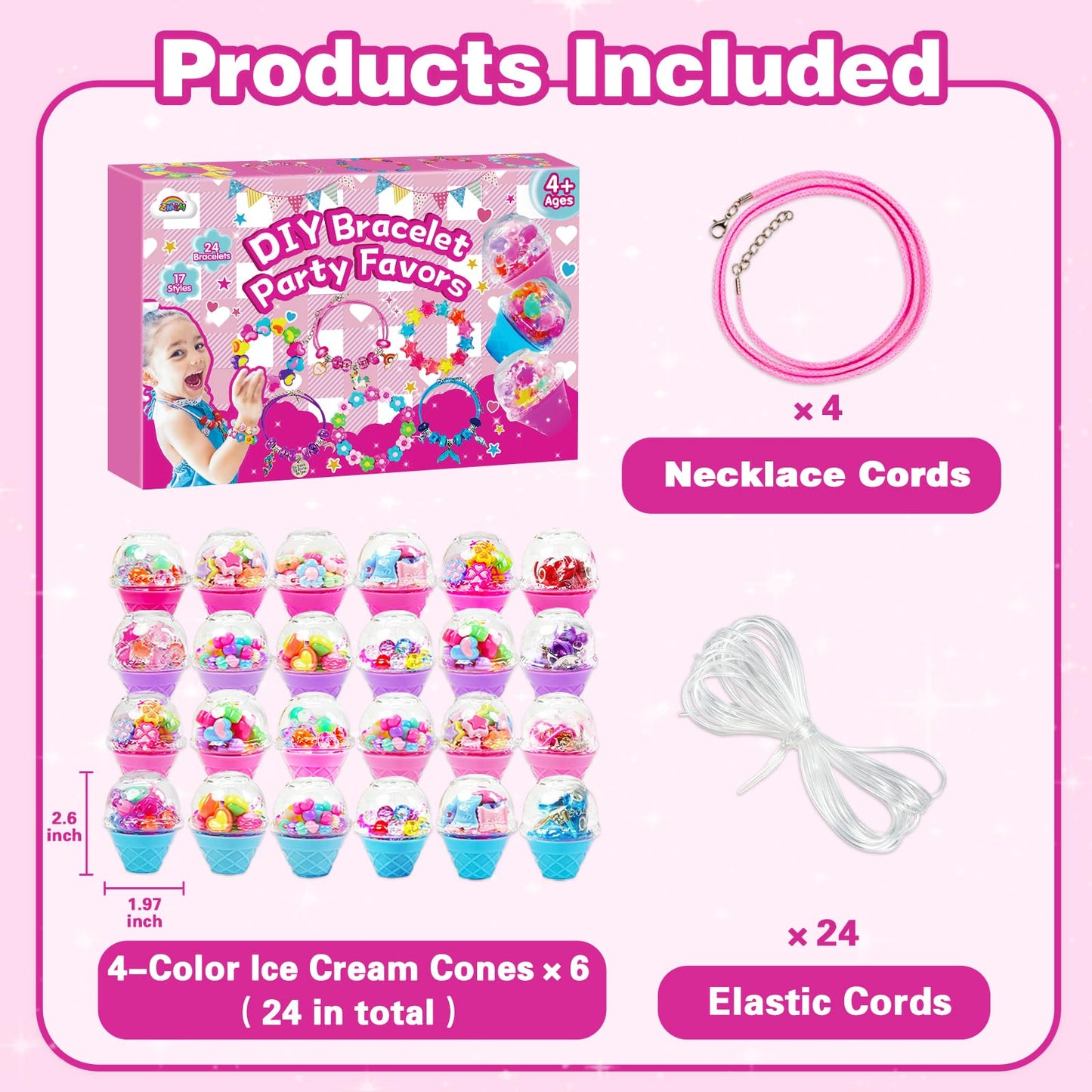 ZMLM 24 Pack Charm Bracelet Making Kit for Girls 4-12, Jewelry Making Kit, Friendship Bracelet Kit, Birthday Party Favors, Goodie Bag Stuffers, Arts Crafts for Kids, Classroom Prizes, Return Gifts