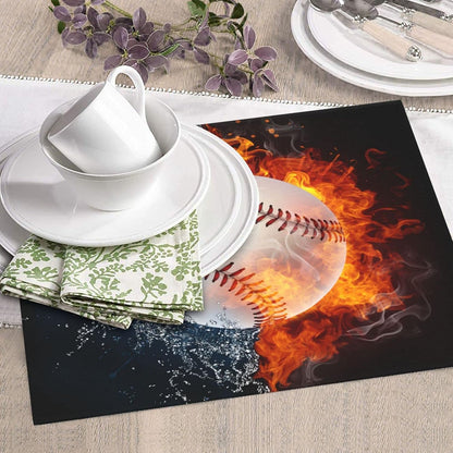Baseball Dish Drying Mat 18x16 in, Sports-Themed Absorbent Pads with Cool Fire & Water, Drainer Mats for Kitchen Counter
