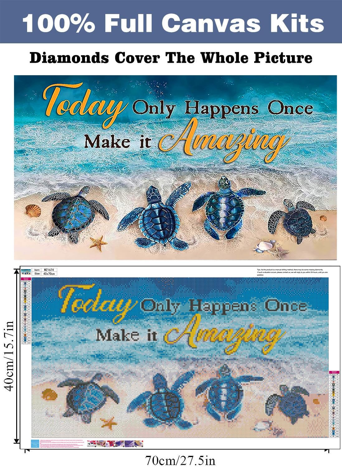 croshom Large Diamond Art Kits for Adults, Sea Turtle Large Diamond Painting Kits for Adults, Summer Diamonds Art Kit for Adult, 5D DIY Full Round Drills Craft for Gifts, Home Wall Decor 27.6"x15.7"