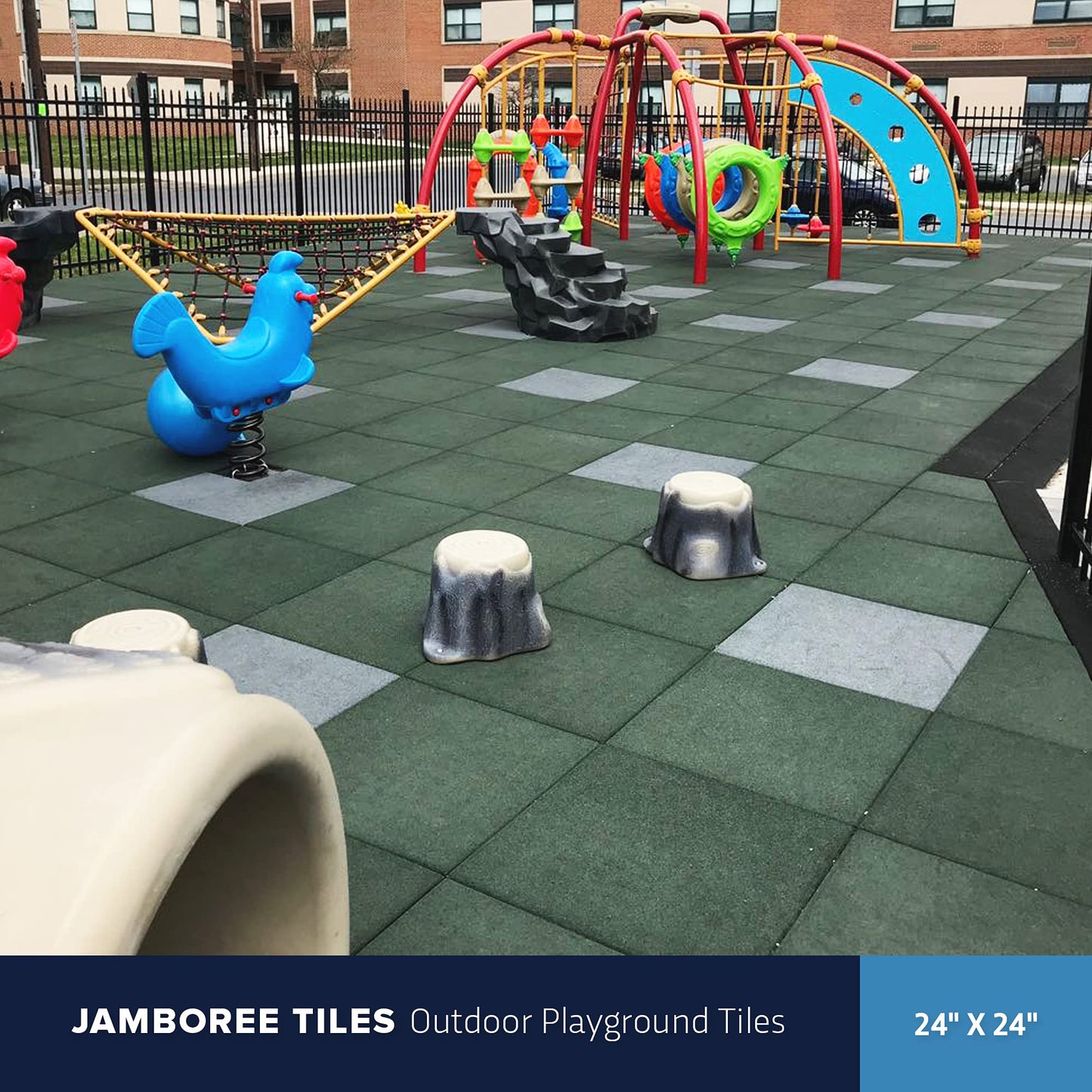 IncStores 2.5 Inch Thick Jamboree Rubber Interlocking Floor 2' x 2' Tiles | Heavy Duty Rubber Outdoor Tiles to Build Better Playgrounds at Homes, Schools, and Daycares | Black, 75 Tiles
