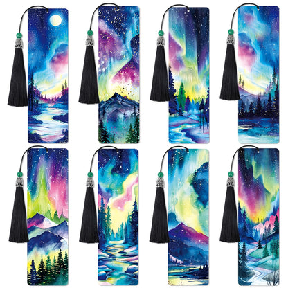 Sitsink Aurora Diamond Art Bookmarks - 8 Pcs Diamond Painting Bookmarks Northern Polar Lights Theme Gem Art Rhinestone Craft Kit for Adult Women Christmas Gift
